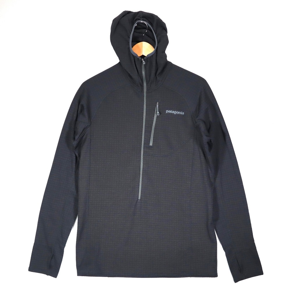 Patagonia R1 Pullover Hoody Mens M Black Grid Fleece Polartec Thermal Jacket